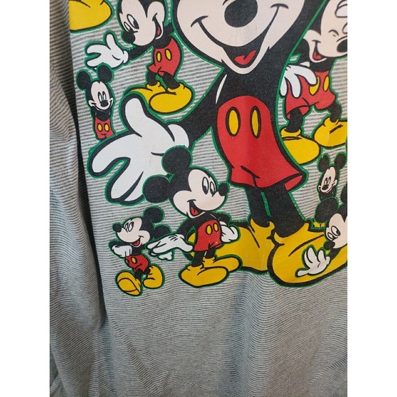 Vintage 80s 90S XL Walt Disney World Mickey Mouse TShirt GRAY STRIPED DEFECTS - Picture 5 of 14